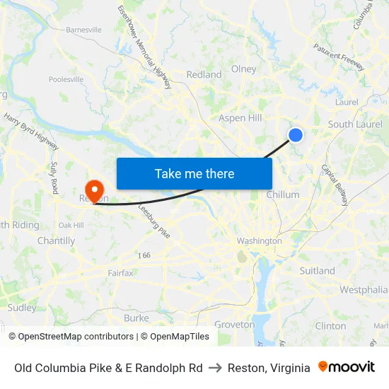 Old Columbia Pike & E Randolph Rd to Reston, Virginia map