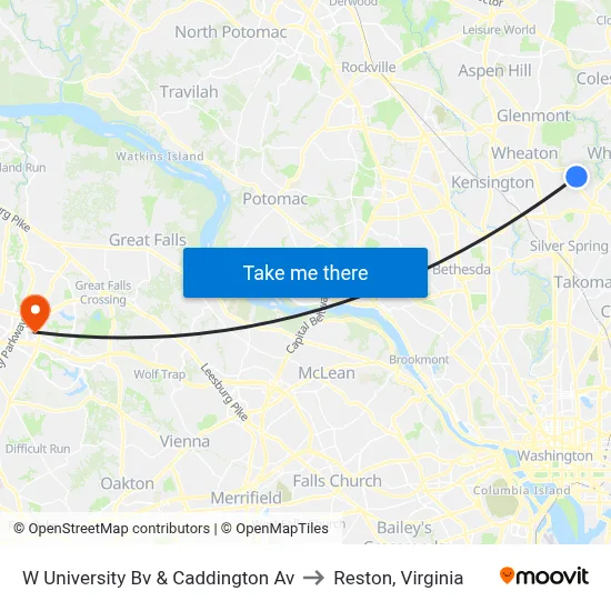 W University Bv & Caddington Av to Reston, Virginia map