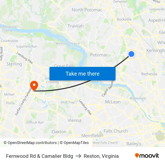 Fernwood Rd & Camalier Bldg to Reston, Virginia map