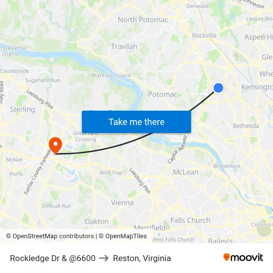 Rockledge Dr & @6600 to Reston, Virginia map