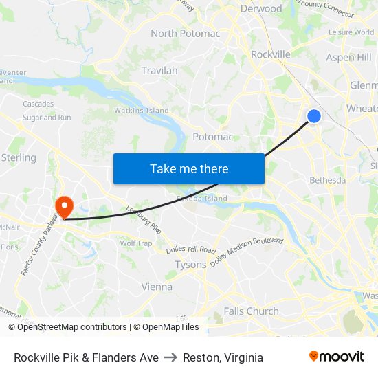 Rockville Pik & Flanders Ave to Reston, Virginia map