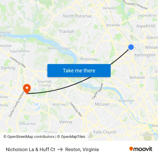 Nicholson La & Huff Ct to Reston, Virginia map