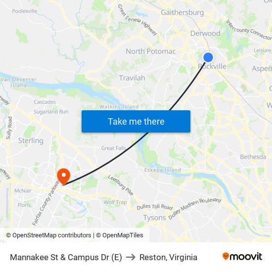 Mannakee St & Campus Dr (E) to Reston, Virginia map