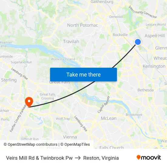 Veirs Mill Rd & Twinbrook Pw to Reston, Virginia map