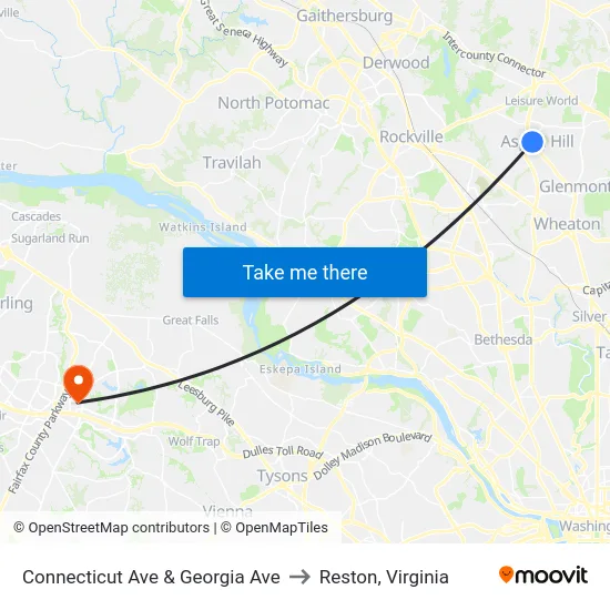 Connecticut Ave & Georgia Ave to Reston, Virginia map