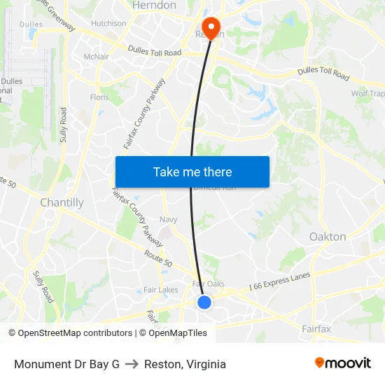 Monument Dr Bay G to Reston, Virginia map