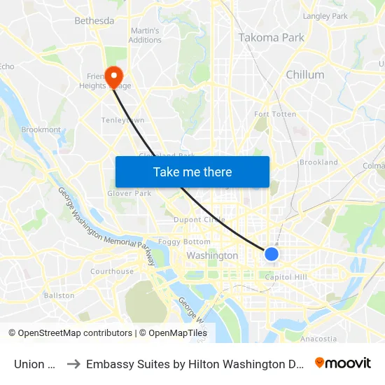 Union Station to Embassy Suites by Hilton Washington DC Chevy Chase Pavilion map