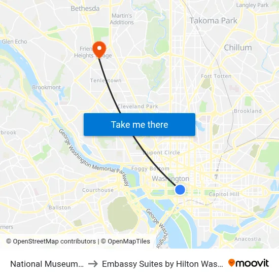National Museum of American History to Embassy Suites by Hilton Washington DC Chevy Chase Pavilion map