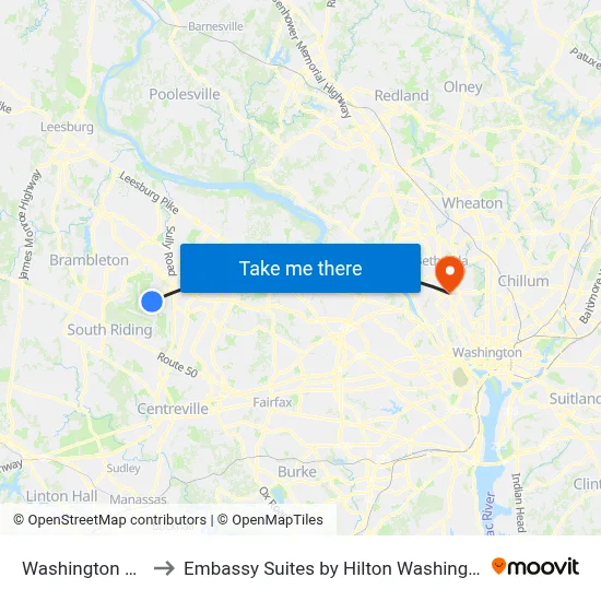 Washington Dulles Airport to Embassy Suites by Hilton Washington DC Chevy Chase Pavilion map