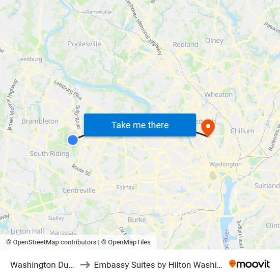 Washington Dulles Airport (IAD) to Embassy Suites by Hilton Washington DC Chevy Chase Pavilion map