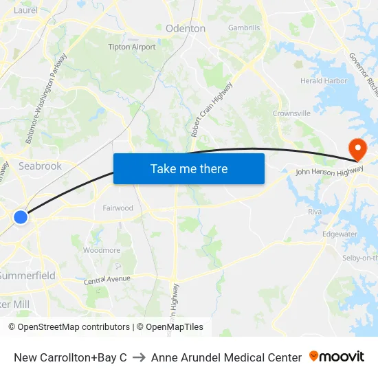 New Carrollton+Bay C to Anne Arundel Medical Center map