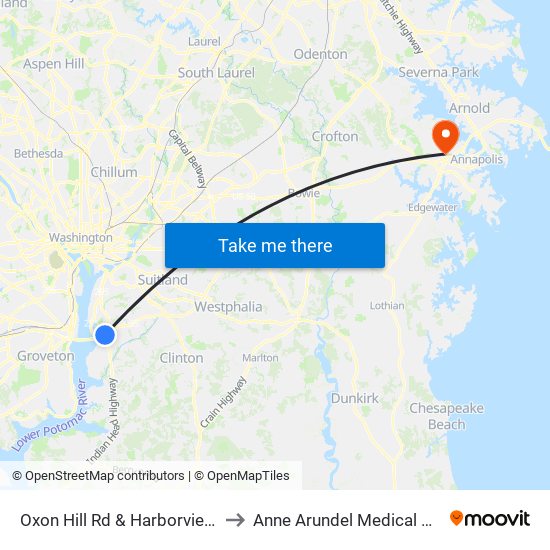 Oxon Hill Rd & Harborview Ave to Anne Arundel Medical Center map