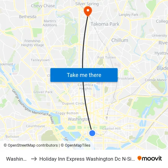 Washington to Holiday Inn Express Washington Dc N-Silver Spring map