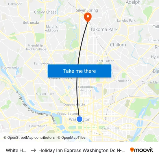 White House to Holiday Inn Express Washington Dc N-Silver Spring map