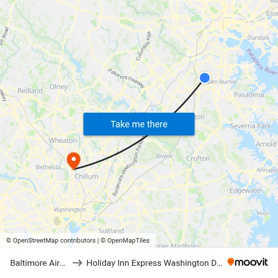Baltimore Airport BWI to Holiday Inn Express Washington Dc N-Silver Spring map
