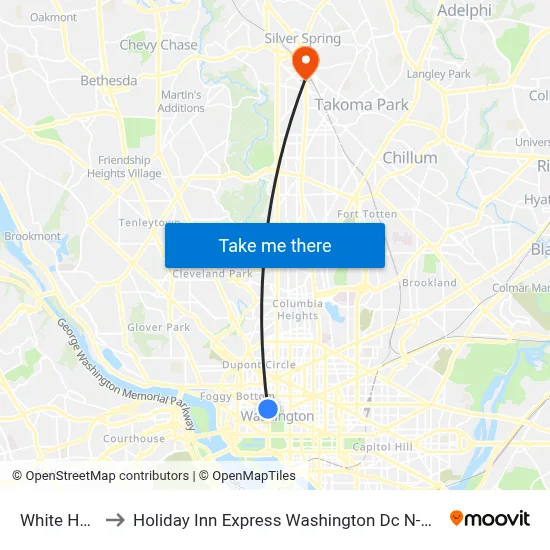 White House to Holiday Inn Express Washington Dc N-Silver Spring map