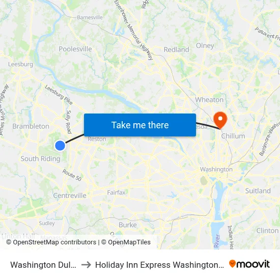 Washington Dulles Airport to Holiday Inn Express Washington Dc N-Silver Spring map
