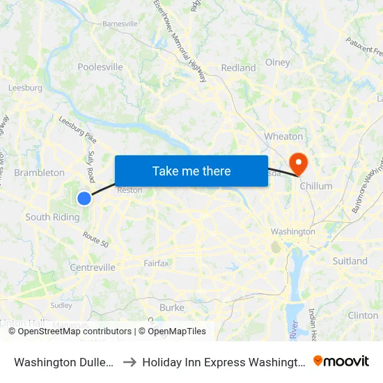 Washington Dulles Airport (IAD) to Holiday Inn Express Washington Dc N-Silver Spring map