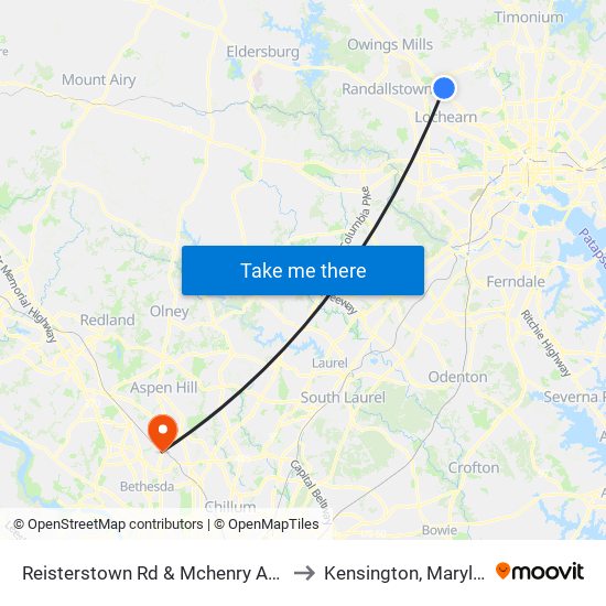 Reisterstown Rd & Mchenry Ave Sb to Kensington, Maryland map