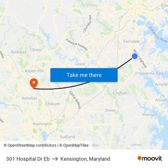 301 Hospital Dr Eb to Kensington, Maryland map