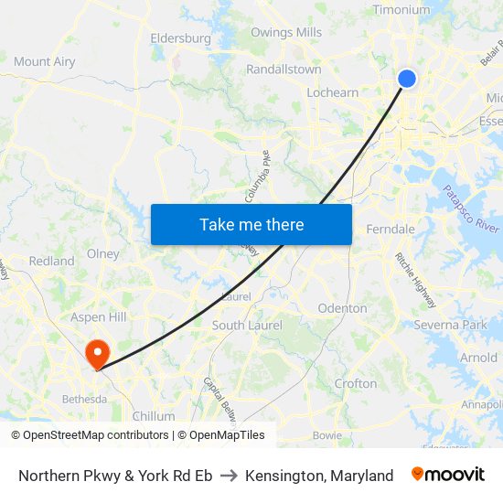 Northern Pkwy & York Rd Eb to Kensington, Maryland map