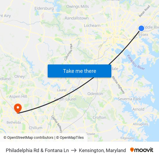 Philadelphia Rd & Fontana Ln to Kensington, Maryland map