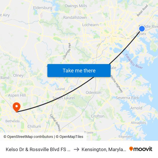 Kelso Dr & Rossville Blvd FS Nb to Kensington, Maryland map