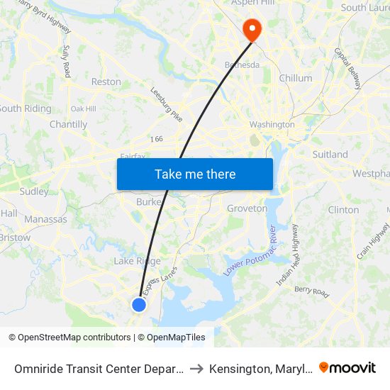 Omniride Transit Center Departures to Kensington, Maryland map