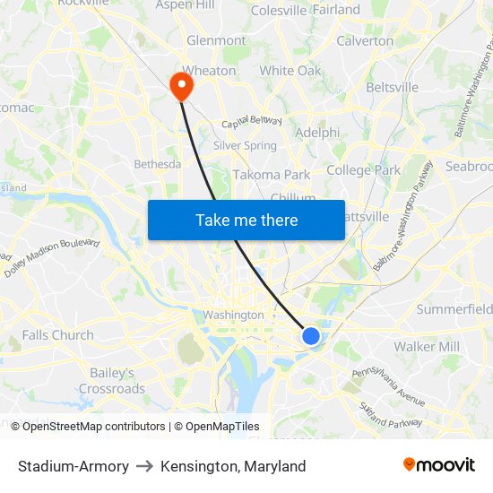 Stadium-Armory to Kensington, Maryland map