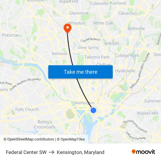 Federal Center SW to Kensington, Maryland map