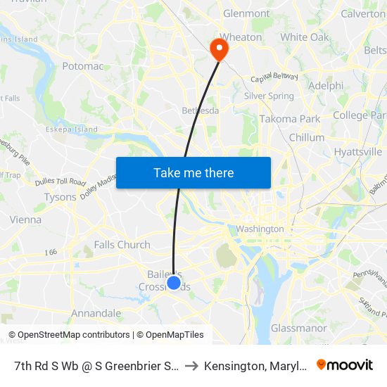 7th Rd S Wb @ S Greenbrier St FS to Kensington, Maryland map