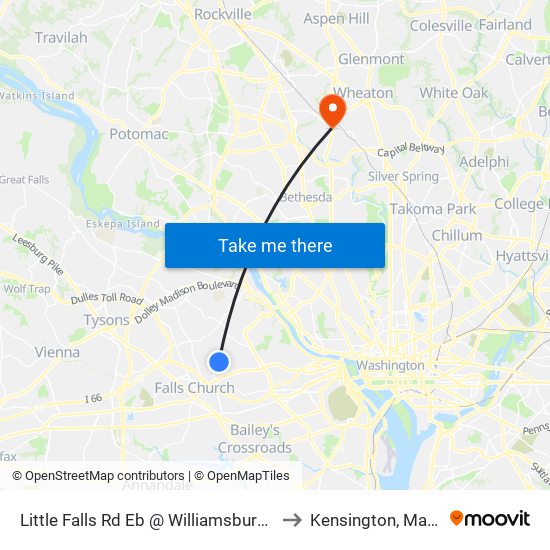 Little Falls Rd Eb @ Williamsburg Blvd MB to Kensington, Maryland map