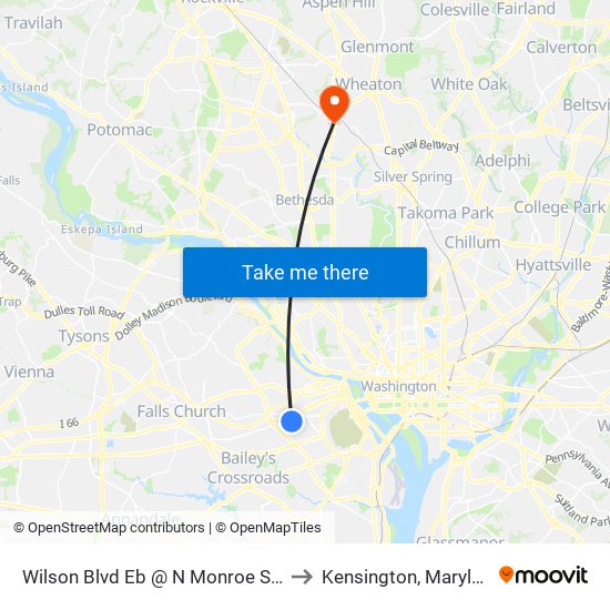 Wilson Blvd Eb @ N Monroe St FS to Kensington, Maryland map