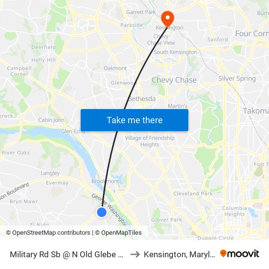 Military Rd Sb @ N Old Glebe Rd FS to Kensington, Maryland map