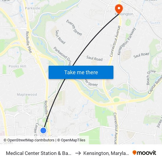 Medical Center Station & Bay C to Kensington, Maryland map