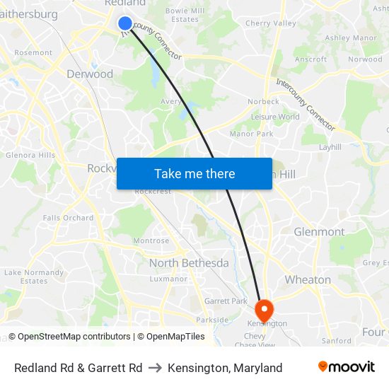 Redland Rd & Garrett Rd to Kensington, Maryland map