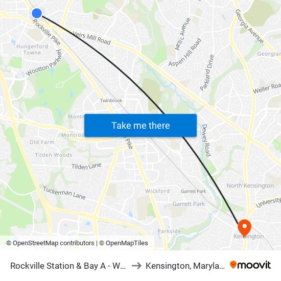 Rockville Station & Bay A - West to Kensington, Maryland map