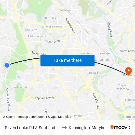 Seven Locks Rd & Scotland Dr to Kensington, Maryland map