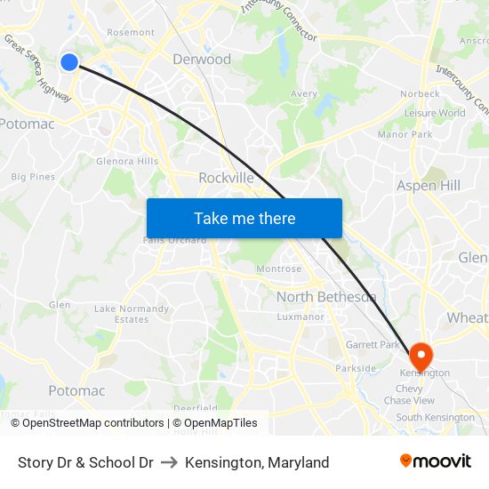 Story Dr & School Dr to Kensington, Maryland map