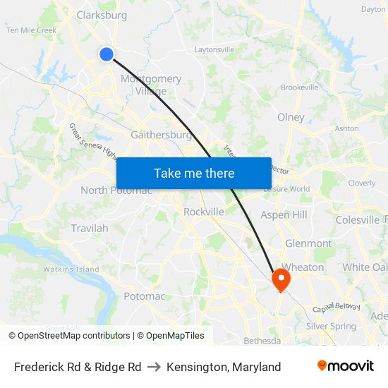 Frederick Rd & Ridge Rd to Kensington, Maryland map