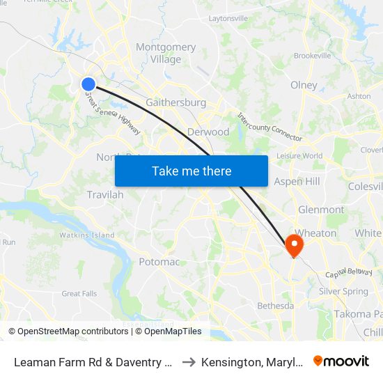 Leaman Farm Rd & Daventry Way to Kensington, Maryland map