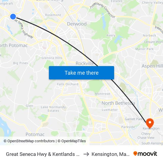 Great Seneca Hwy & Kentlands Square Sc to Kensington, Maryland map