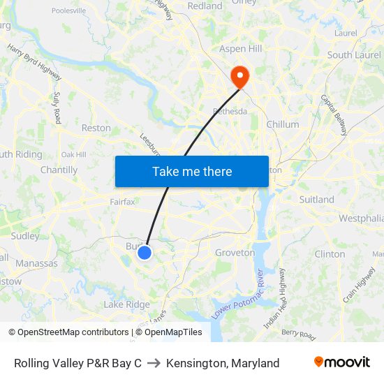 Rolling Valley P&R Bay C to Kensington, Maryland map