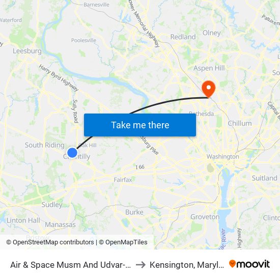 Air & Space Musm And Udvar-Hazy to Kensington, Maryland map
