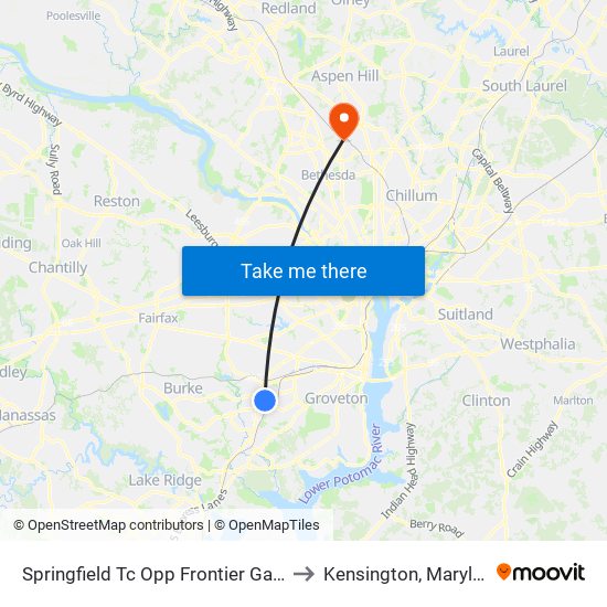 Springfield Tc Opp Frontier Garage to Kensington, Maryland map