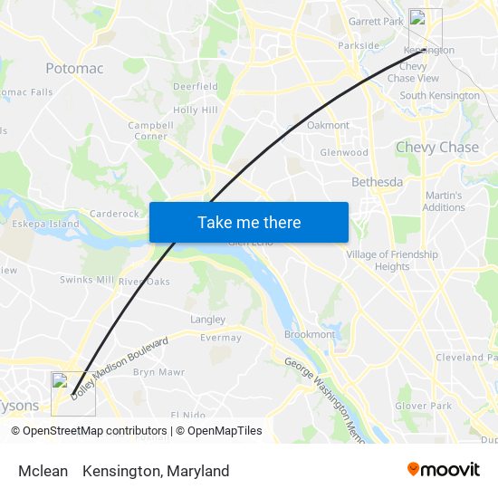 Mclean to Kensington, Maryland map