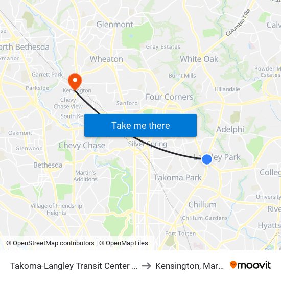 Takoma-Langley Transit Center & Bay E to Kensington, Maryland map