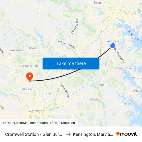 Cromwell Station / Glen Burnie to Kensington, Maryland map