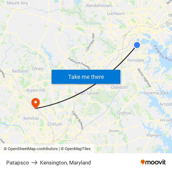 Patapsco to Kensington, Maryland map