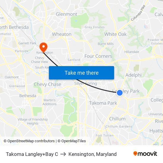 Takoma Langley+Bay C to Kensington, Maryland map